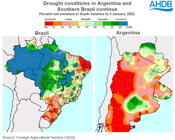 Moisture maps showing South Brazil and Argentina to be dry